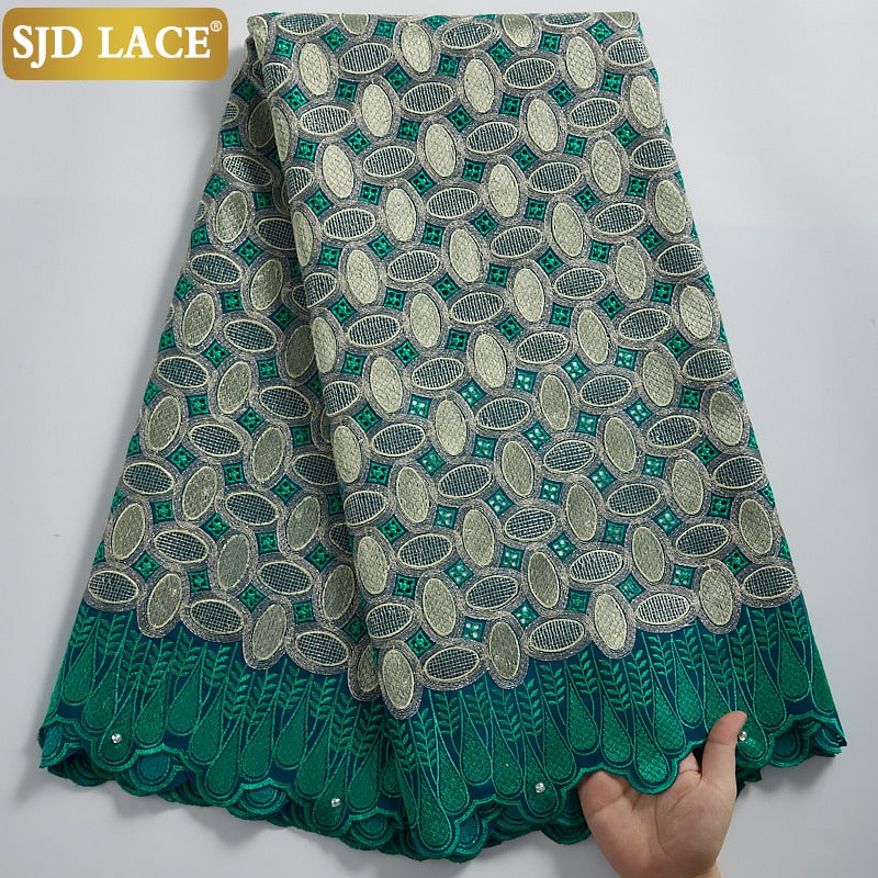 SJD LACE Hochwertige Schweizer Voile-Spitze 5 Yards afrikanischer Baumwoll-Spitzenstoff mit Loch im Dubai-Stil zum Nähen von nigerianischen Kleidungsstücken A2324