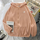 Winter Frauen Hoodie Tops Herbst Koreanische Mode Tier Stickerei Drucken Lose Plüsch Reißverschluss Sweatshirt