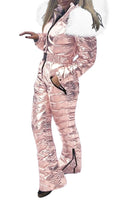 New Shiny Silver Gold One-Piece Ski Suit Women Winter Windproof Skiing Jumpsuit Snowboarding Suit Female Snow Costumes