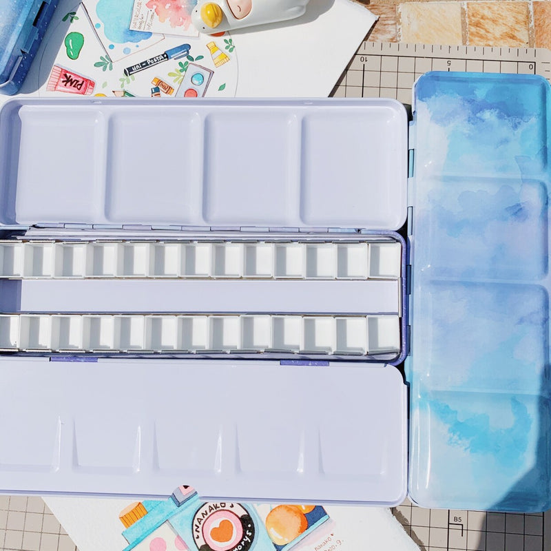 Cute 24/26/52Pcs Half Pans Watercolor Oil Paints Tins Box Empty Palette Painting Storage Paint Tray Box For Art Painting Supplie
