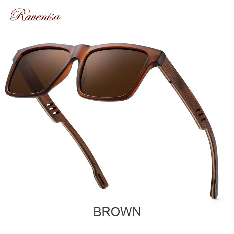 Ravenisa Zebra Wood Square Sunglasses Polarized Sun glasses Men Brand Designer Wooden Glasses  Frames Oculos De Sol Feminino