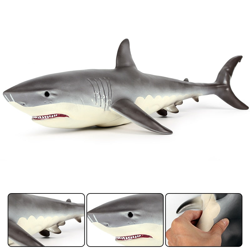 Oenux Large Size Sea Life Animals Soft Great White Shark Big Shark Action Figures Model Lifelike Educational Toys For Kids Gift