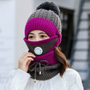 2020 Mütze Winter Frauen Maske Sturmhaube Mütze für Mädchen Schal dickes warmes Fleece innen gestrickte Mütze Schal Set 3-teilige Wintermützen