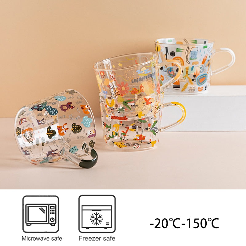 500 ml Cartoons Scale Glasbecher Kreatives Frühstück Mlik Kaffeetasse Haushalt Paar Wasserbecher Teetasse Hitzebeständigkeit