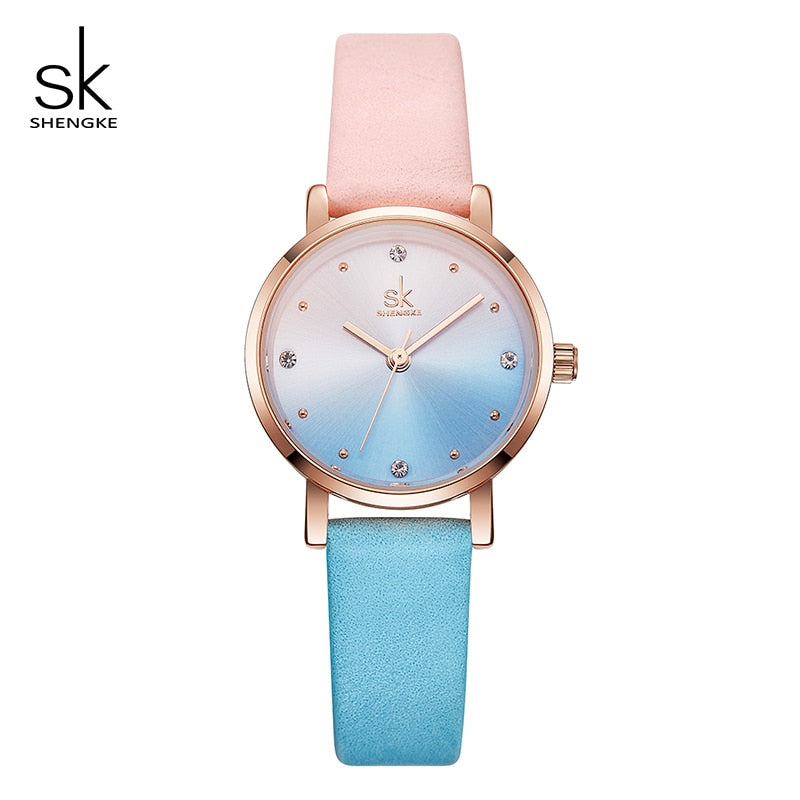 Relojes de cuero de Color creativo Shengke, reloj de cuarzo para mujer, reloj femenino SK, reloj de pulsera para mujer, reloj para mujer