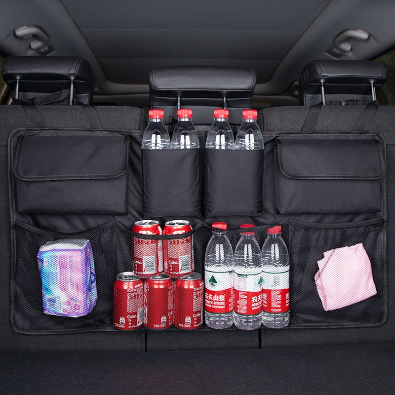 Organizador de maletero de coche, bolsa de almacenamiento ajustable para asiento trasero, red de alta capacidad, multiusos, organizadores universales para respaldo de asiento de automóvil Oxford