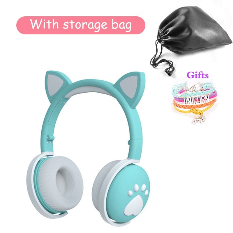 Bonitos auriculares para niños, auriculares inalámbricos, luz LED de Control, Oreja de Gato, niña, regalo para niños, auriculares para juegos con dientes azules, bajos estéreo con micrófono