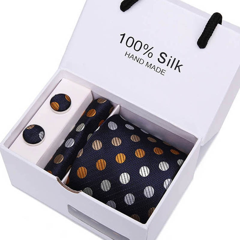 Joy Alice Wedding men neck ties gift box packing men brand luxury necktie pocket square silk tie set cufflinks handkerchief