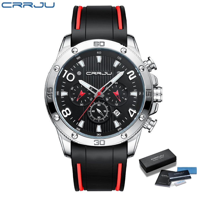 CRRJU Herrenuhr Chronograph Outdoor Sports Wasserdichte Uhren Leuchtanzeige Quarz Gummiuhr Relogio Masculino