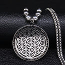 2022 Flower of Life Crystal Stainless Steel Chain Necklace Women Silver Color Bead Long Necklace Jewelry colgante mujer N129S02