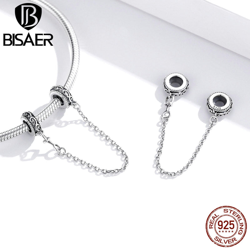 BISAER, cadena clásica de seguridad de vid, abalorios de cadena de plata de ley 925 para pulseras, joyería de plata 925 Original para mujer ECC1546