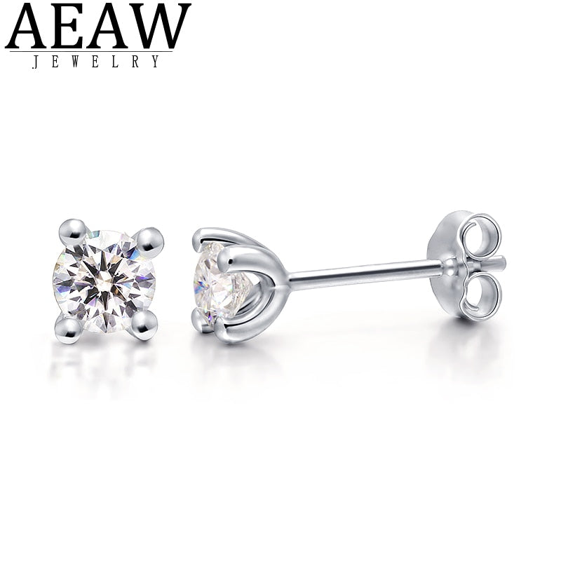 Pendientes de moissanita AEAW, pendientes de tuerca de diamante de 3mm y 4mm, pendientes de plata de ley con diamante de laboratorio clásico, pendientes de 4 puntas para mujer