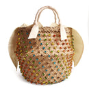Artmomo Woven Crystal Embellished Tote Bag Rainbow Bucket Bag Women&