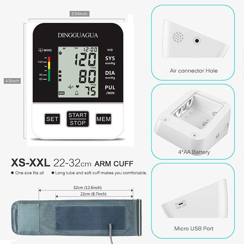 Blutdruckmessgerät Monitor Oberarm Automatisches digitales Blutdruckmessgerät Manschette BP Maschine Pulsfrequenzüberwachungsmessgerät