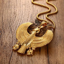 Egyptian Horus Bird Falcon Holding Ankh Men Necklaces Pendant Gold Color Steel Hiphop Jewelry  24"Chain