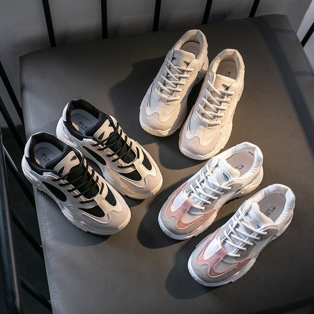 spring Sneakers Women Thick Bottom Daddy Shoe Thick Bottom Round Toe Breathing Leisure Female Vulcanize Shoes s267