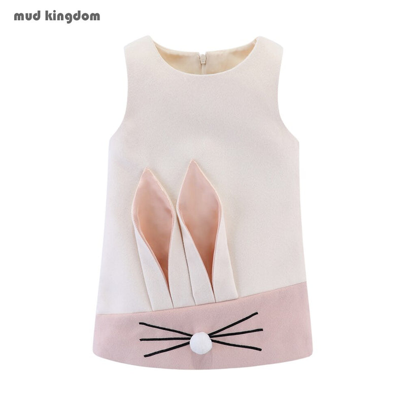 Mudkingdom Little Girls Dresses Sleeveless Wool Cute Cats Bunny Cartoon A-Lined for Kids Dress Girls Clothes Autumn Winter