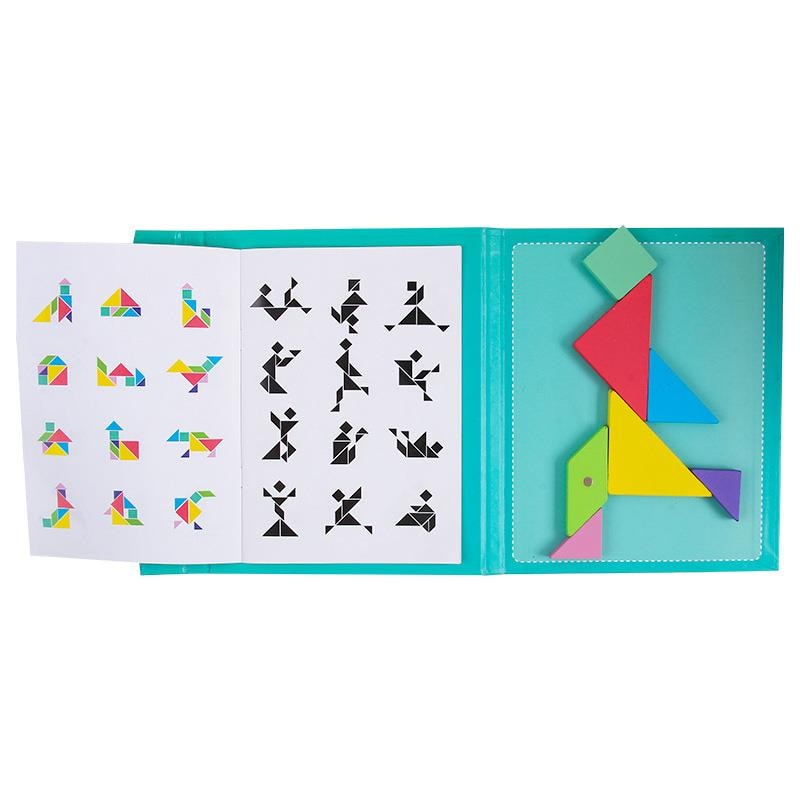 Magnetic Tangram Puzzle Book Educational Toys For Children Portable Baby Toys Kid Montessori Learning Intelligence Jigsaw Wooden