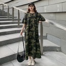 Loose Casual T Shirt Maxi Dress Women Summer 2022 Vestido Mujer Camouflage Dresses with Side Pockets for Home Long Cotton Tees