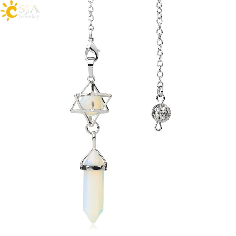 CSJA Natural Stone Quartz Pendulum for Dowsing Divination Hexagonal Crystal Merkaba Esotericism Shuttle Spiritual Pendulo G517