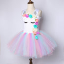 Blumenmädchen Einhorn Tutu Kleid Pastell Regenbogen Prinzessin Mädchen Geburtstag Party Kleid Kinder Kinder Halloween Einhorn Kostüm 1-14 Jahre