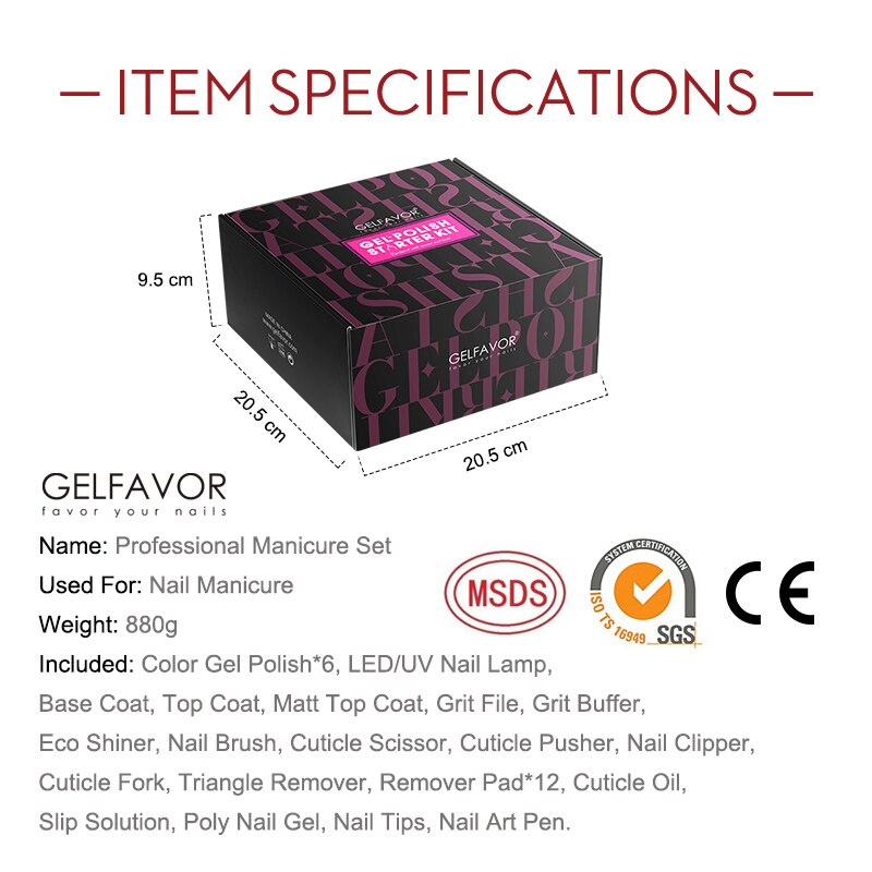 Gelfavor Gel Nail Polish Manicure Set Semipermanent Nail Polish UV Varnish Hybrid Soak-off Gel Kits For Extension Nail Art