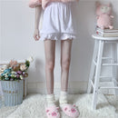Winter Cute Lolita Girls Warm Velvet Shorts Sweet High Waist Lace Women's Plush Pajamas Shorts Summer Kawaii Bloomers Pink White