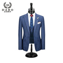 DARO 2022 New Men Suit 3 Pieces Fashion Plaid Suit  Slim Fit  blue purple  Wedding Dress  Suits Blazer Pant and Vest DR8193