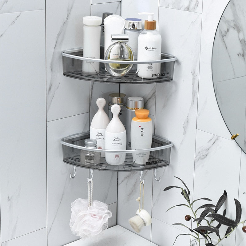 Estante de baño sin perforaciones, organizador de estante de almacenamiento de toallas cosméticas para champú, soporte de esquina de baño, artículos para el hogar, accesorios de baño