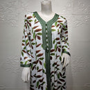 Siskakia Middle East Women Long Dress Ribbon V Neck Full Sleeve Leaves Print Maxi Dresses Turkey Arabic Dubai Muslim Clothing