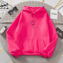 Oversized Rose Flower Printed Hoodies Sweatshirts Women Long Sleeve Autumn Winter Warm Pullovers Pockets Plus Velvet Sweatshirt