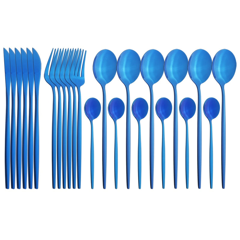 24Pcs/Set Stainless Steel Dinnerware Set Mix Gold Cutlery Set Dinner Knife Fork Coffee Spoon Tableware Kitchen Silverware Sets