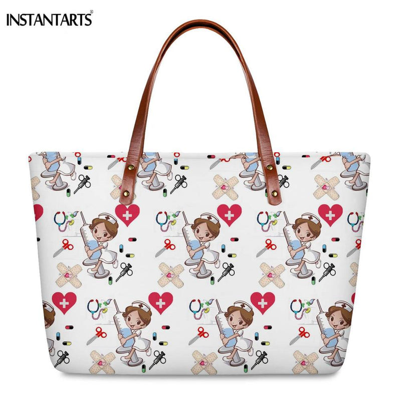 INSTANTARTS Cartoon Nurse Print Women Casual Work Handbags Large Capacity Tote Hospital Paramedical Fashion Travel Shoulder Bag