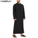 Muslim Men Jubba Thobe Long Sleeve Solid Color Breathable Robes 2022 Stand Collar Islamic Arabic Kaftan Men Abaya S-5XL INCERUN