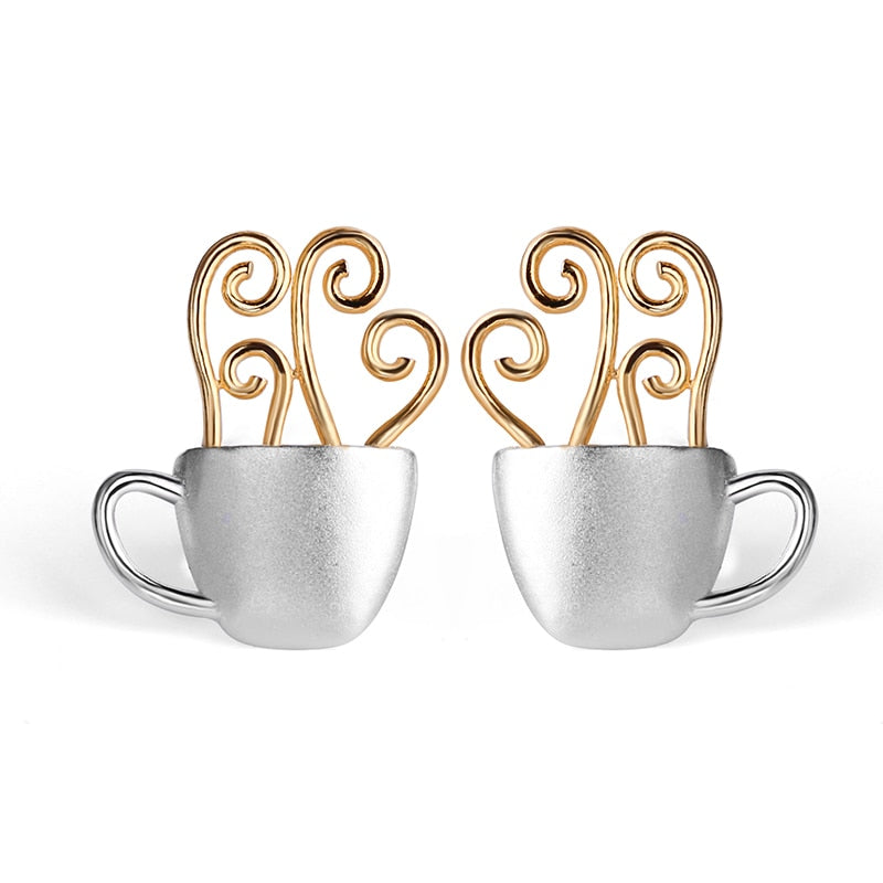 Lotus Fun Real 925 Sterling Silver Earrings Original Handmade Fine Jewelry Hot Coffee Cup Fashion Stud Earrings for Women Gift