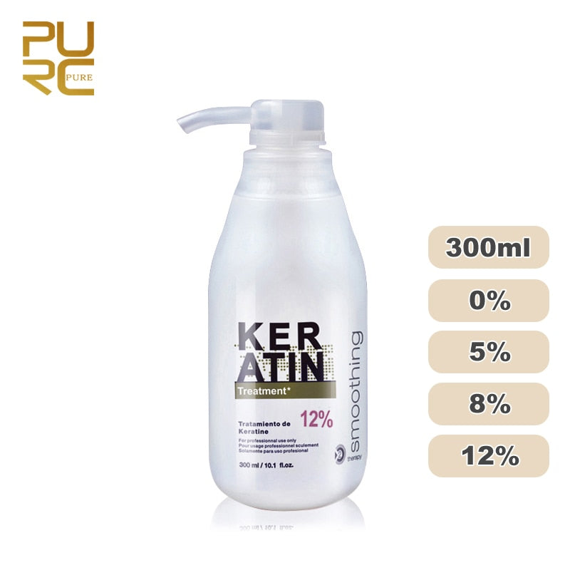 PURC Brasilianisches Keratin 12 % Formalin 300 ml Keratinbehandlung Curly Hair Glättung Glättendes Produkt repariert geschädigtes Haar