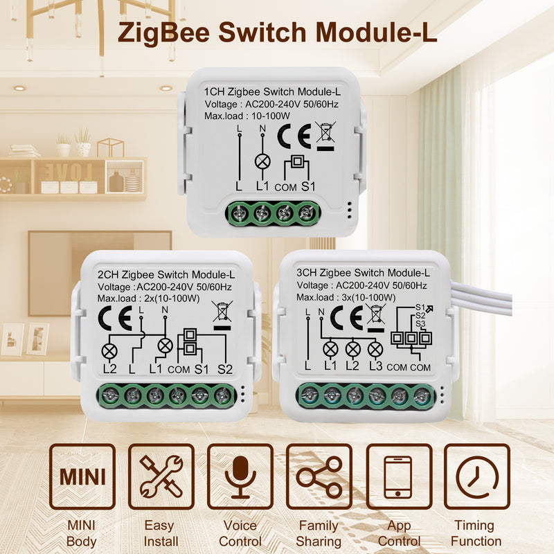 GIRIER Tuya ZigBee 3.0 Smart Light Switch Module Kein Neutralleiter erforderlich Funktioniert mit Alexa Google Home Support 2-Wege-Steuerung