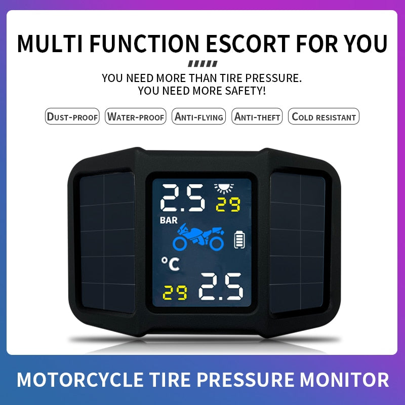 SAMEUO Motocicleta TPMS Presión de neumáticos Alarma de energía solar Sistema de monitoreo de presión de neumáticos de motocicleta para monitoreo de neumáticos