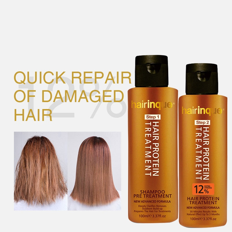 HAIRINQUE 12% Brasilianisches Keratin-Shampoo Haarpflege-Set 2 STÜCKE Haarglättungsbehandlung Repariert beschädigtes Haar für Frauen Männer 200 ml