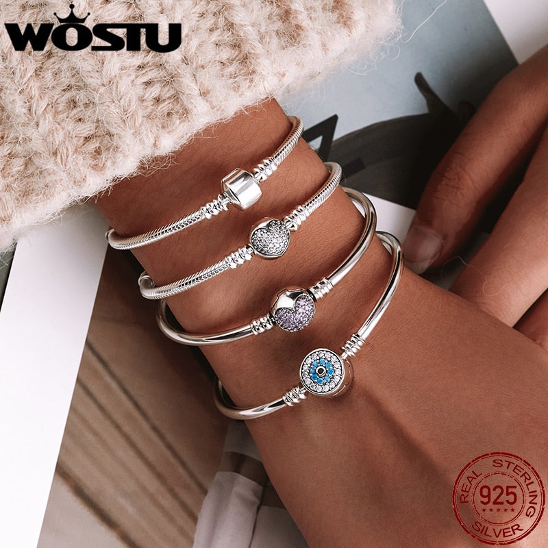 WOSTU Original 3 Styles Chain Bracelet 100% 925 Sterling Silver Bangle Fit DIY Charms Bead For Women Female Luxury Jewelry Gift