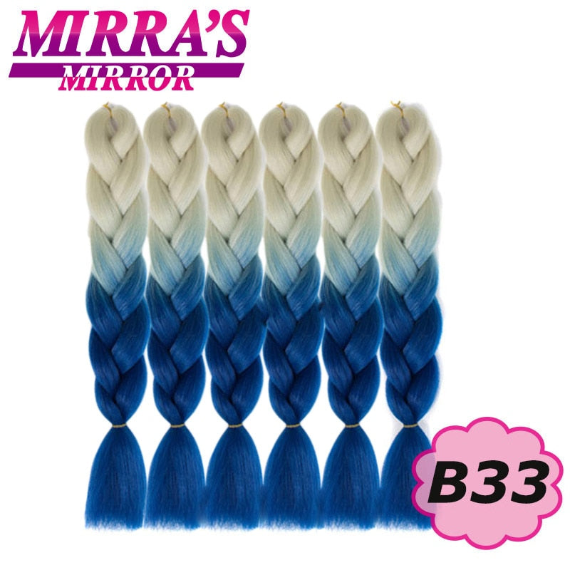 Trenzas Jumbo de 24 pulgadas, cabello sintético para caja trenzada, extensiones de cabello trenzado Ombre, tres tonos, negro, marrón, azul, rosa, espejo de Mirra