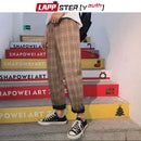 LAPPSTER-Youth Streetwear Black Plaid Pants Men Joggers 2022 Mens Straight Harem Pants Men Korean Hip Hop Trousers Plus Size