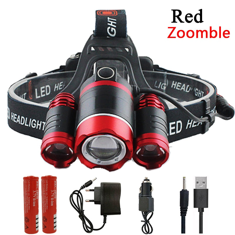 3 Led Scheinwerfer Wiederaufladbare XM-L T6 Scheinwerfer Licht Laterne Stirnlampe Taschenlampe Zoombare 18650 Batterie Jagd Angeln Beleuchtung