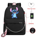 Disney Kawaii Stitch Bag Zipper USB Charging Mochila Capacity Backpack Women Kpop School Bags for Teenage Girls Students
