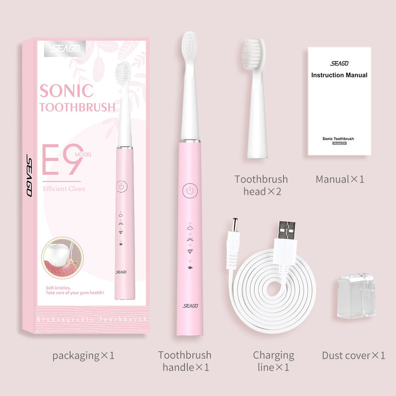 SEAGO Electric Toothbrush Sonic Rechargeable Travel Waterproof  Electronic Tooth 8 Brushes Soft Replacement Heads For Adult Gift