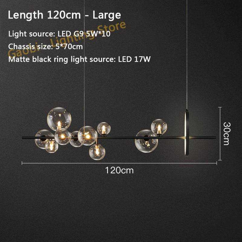 Black LED Chandelier Clear Glass Ball Modern Long Pendant Lamp For Dining Room Bar Restaurant Coffee Shop Office Hanging Light