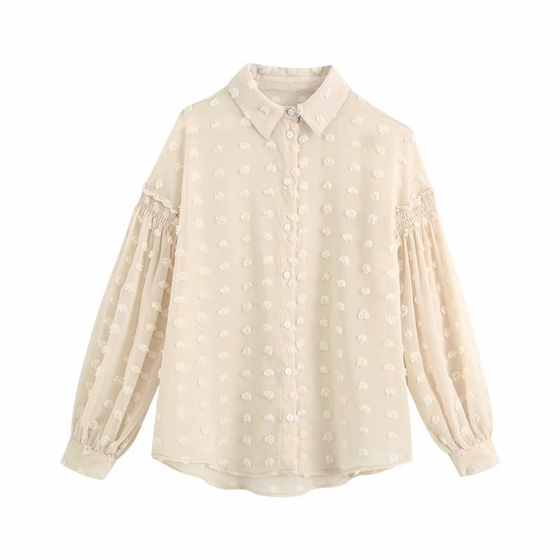 za shirt summer women white dots stitch shirt long sleeve office ladies basic blouse camisa mujer femme chandails tops za 2020