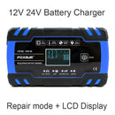 FOXSUR 12V 24V 8A Car Motorcycle Battery Charger ,Lead Acid AGM GEL WET Smart Battery Charger, Pulse Repair Battery Charger