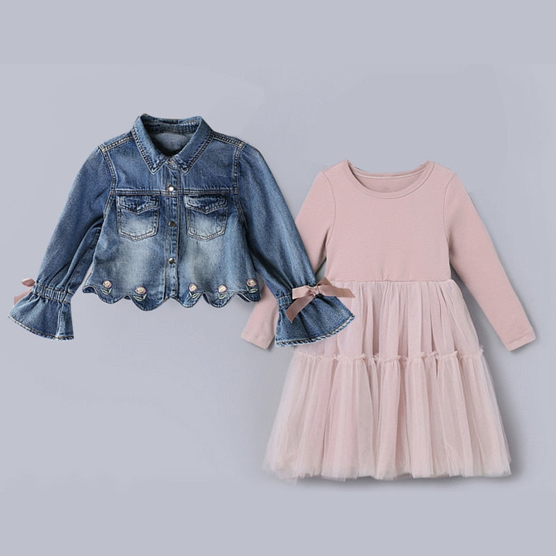 IYEAL Newest  Spring Autumn Baby Girls Clothes Sets Denim Jacket+TUTU Dress 2 PCS Kids Suits Infant Children Clothing Set