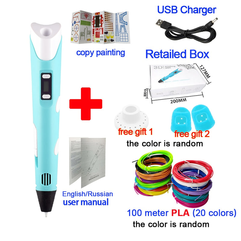 Original 3D Pen For Children 3D Drawing Printing Pencil with LCD Screen With PLA Filament Toys for Kids Christmas Birthday Gift
